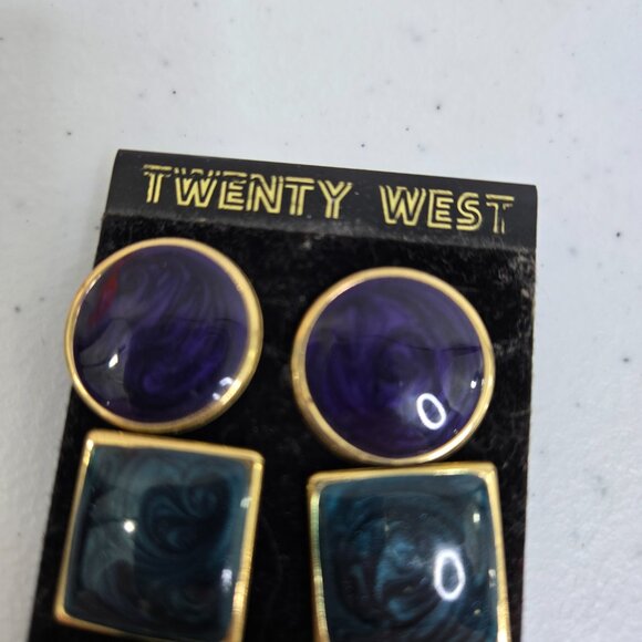 Vintage Earrings New Swirl Purple Blue Gold Tone Pierced Lot of 3 Twenty West 80 - Picture 2 of 6